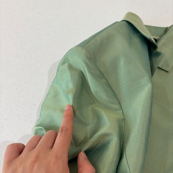 VTG Ann Taylor Iridescent Green Silk Sateen Pants Suit Womens 12P Church Easter - Picture 16 of 16